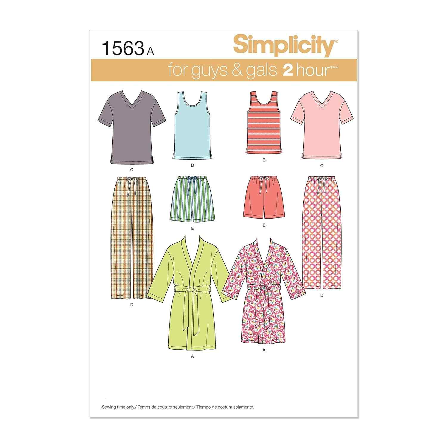 Simplicity 1563 - Padrões de Costura para Pijamas Masculinos e Femininos, Tamanhos PP ao GG