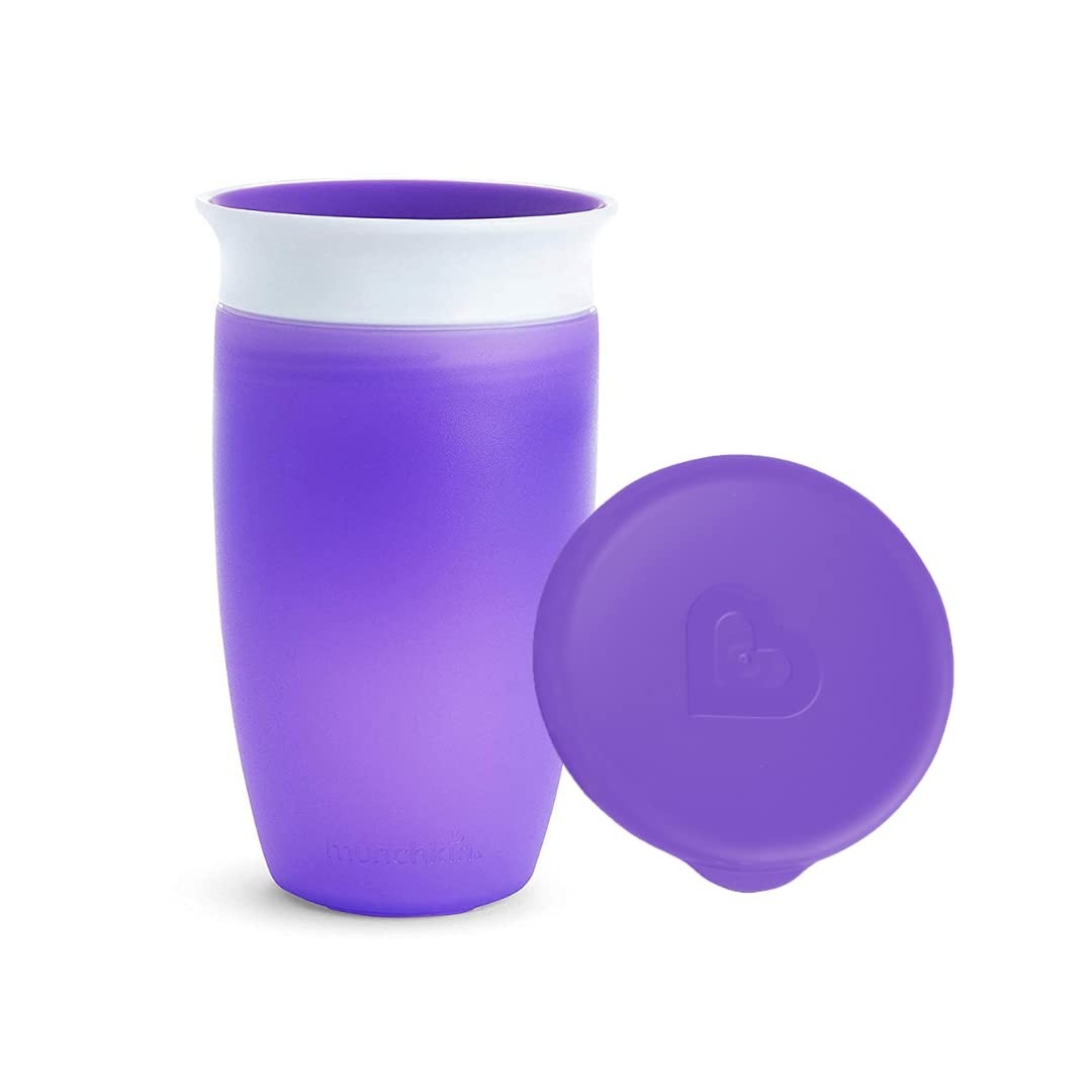 Munchkin Copo Grande 360 com Tampa Roxo - Antivazamento e Seguro para Bebês