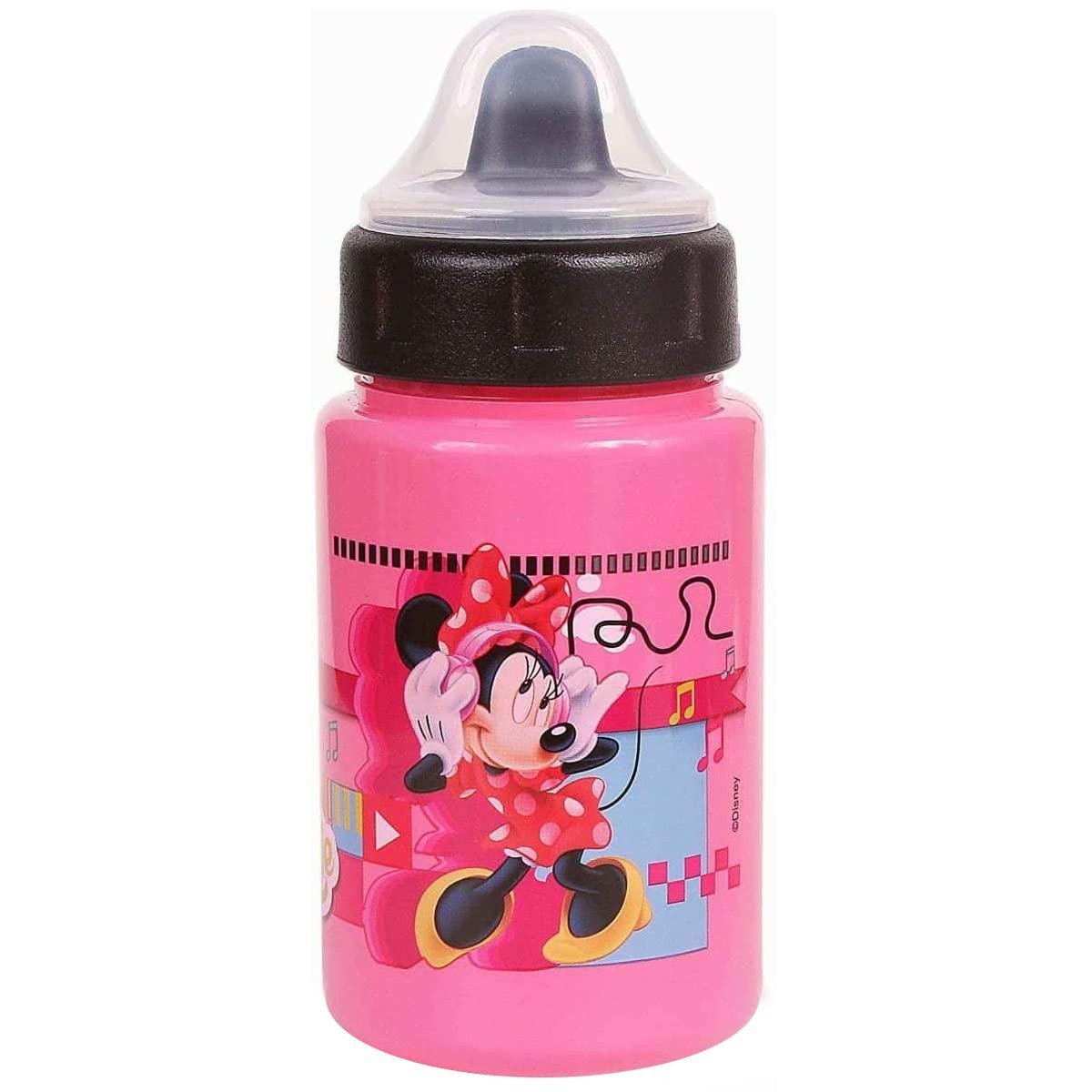 Copo Disney BabyGo 340ml com Tampa Válvula Redutora de Pingos - Rosa com Tampa Preta