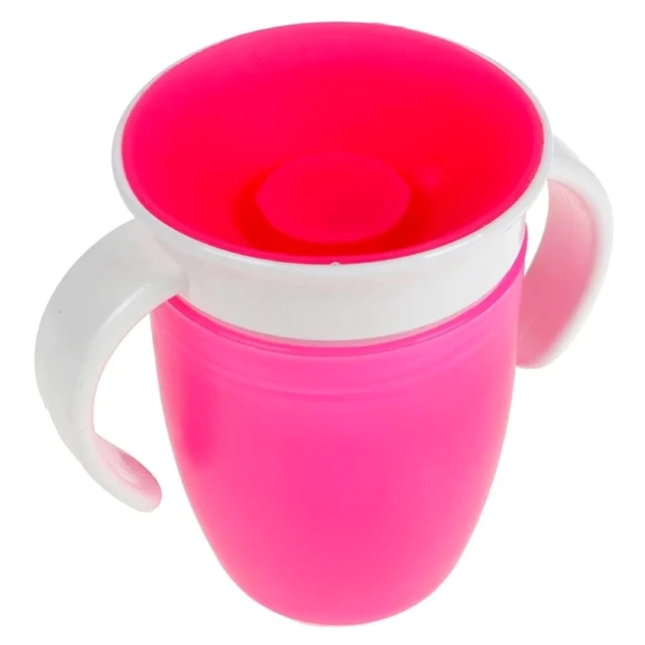 Copo Infantil com Tampa de Silicone Antivazamento - 210ml com Alça Ergonômica Rosa e Branco