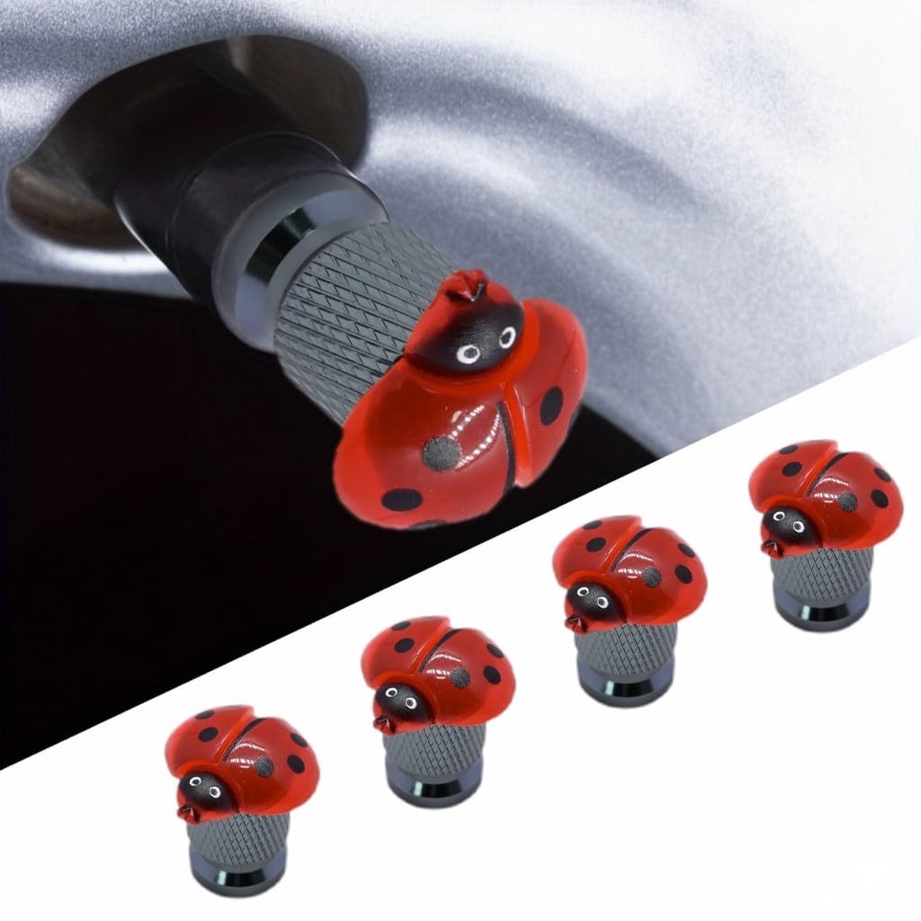 Pacote 4 Tampas Válvula Pneu Joaninha Artesanal Schrader - Toque Divertido para Carro e Bike!