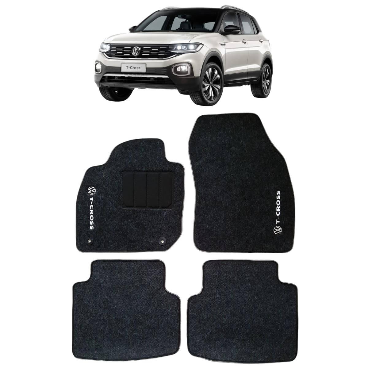 Tapete Carpete Cinza Premium para VW T-Cross (2018-2025) - Encaixe Perfeito!