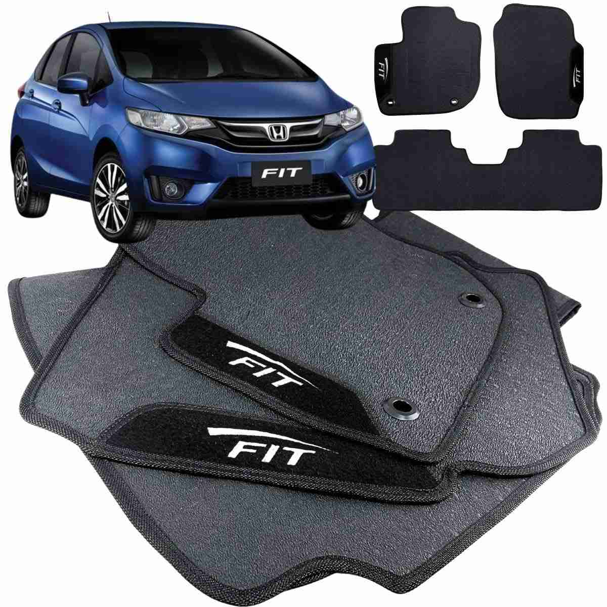 Jogo Tapete Borracha Automotivo Honda Fit 2015-2022 Personalizado 3 Peças Impermeável W8 Acessórios