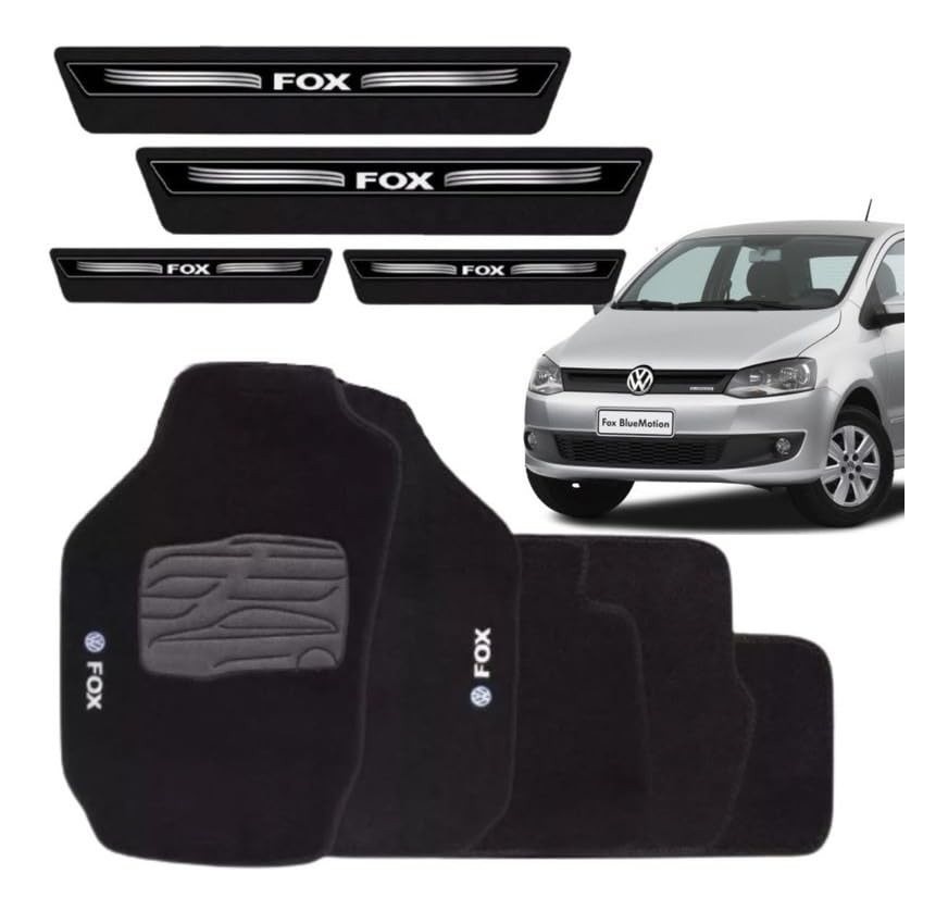 Tapete Automotivo Carpete Premium para Fox (2003-2014) + Soleira Adesiva Personalizada