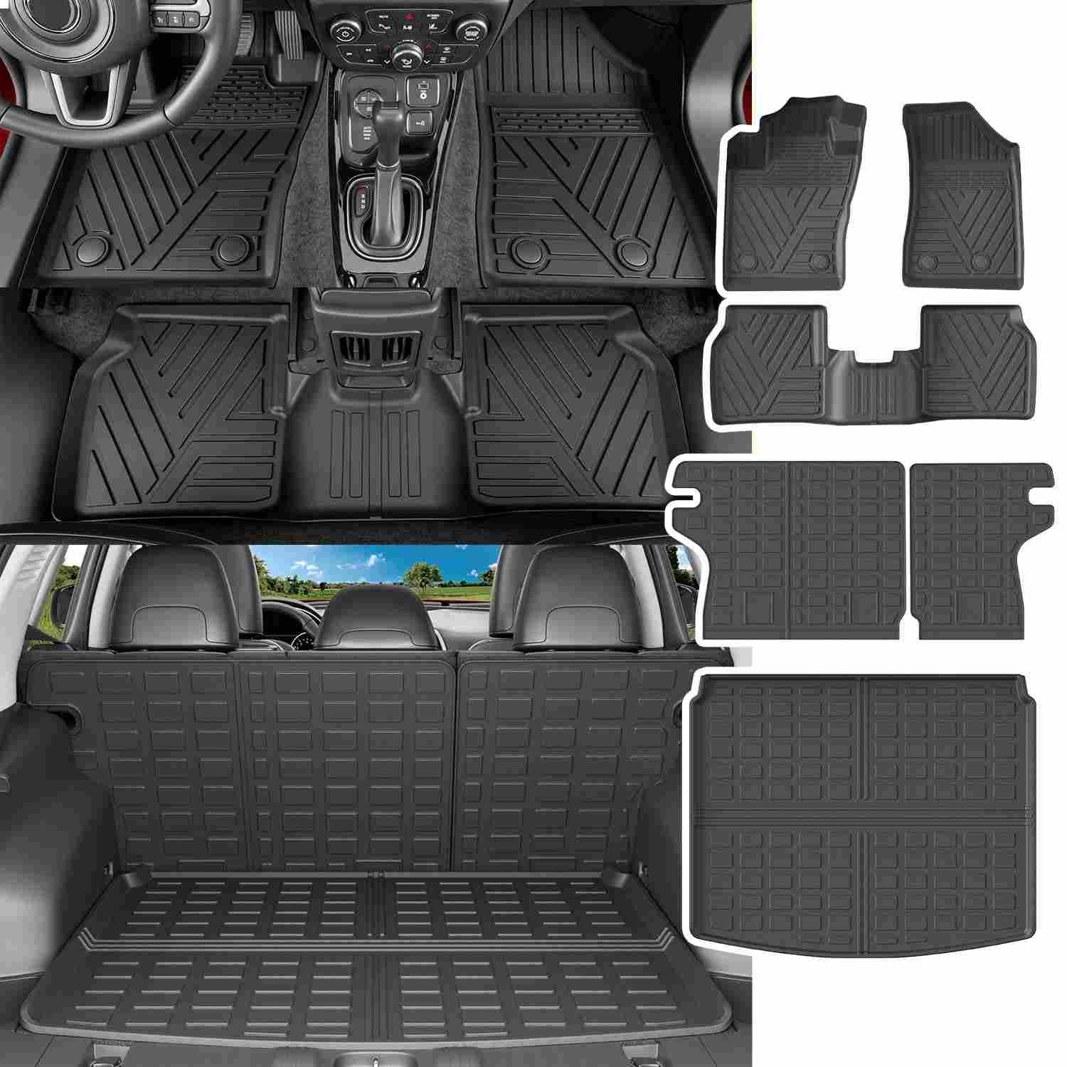 Kit Completo Tapetes Jeep Compass 2017-2023: Porta-malas, Encosto e Chão em TPE Premium