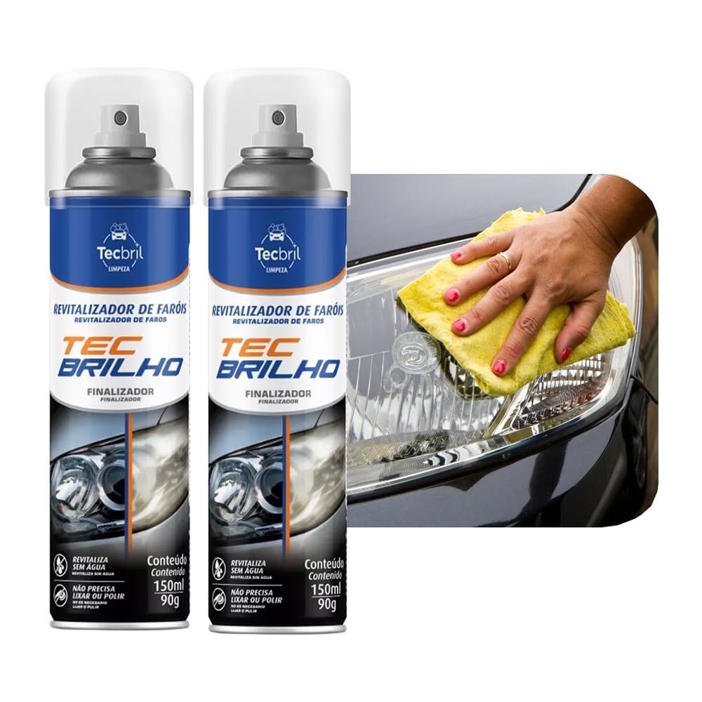 Kit 2 Revitalizador De Faróis Tecbril Spray 150ml + Mini Flanela: Faróis Novos e Brilhantes!