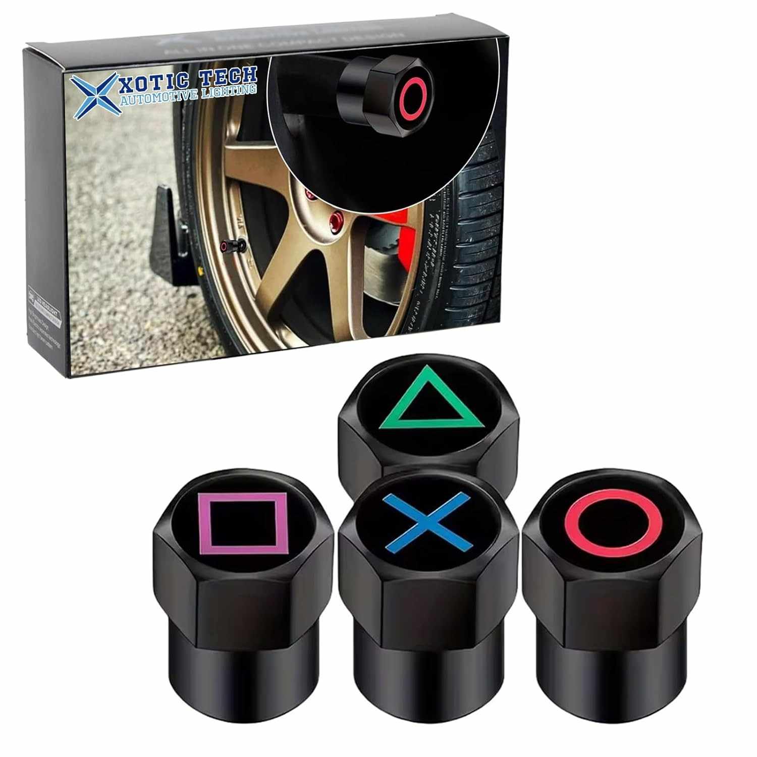 x xotic tech 4 peças de tampas de haste de válvula de pneu estilo jogo coreano, liga de alumínio anodizado, conjunto de tampas de válvula de roda à prova de vazamento, resistente à corrosão, universal