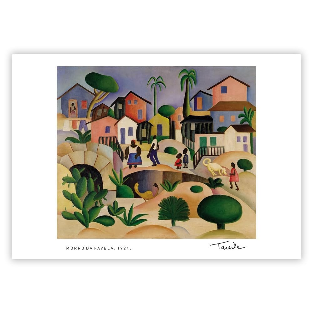 Arte Tarsila do Amaral - Morro da Favela A3 em Tecido - Obra Licenciada e Premium