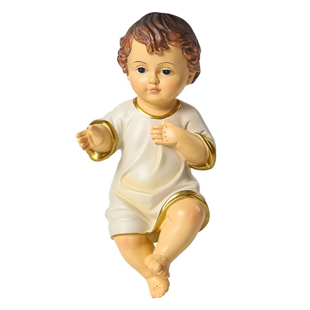 Estatueta do Bebê Jesus em Resina com Detalhes em Tecido Sagrado - Decoração Religiosa e Presente de Fé