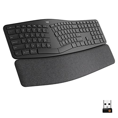 Teclado sem fio Logitech ERGO K860 com Layout de Teclado Dividido, Suporte para Descanso de Pulso, Tecido Resistente a Manchas, Conexão Bluetooth e USB - Compatível com Windows e Mac.