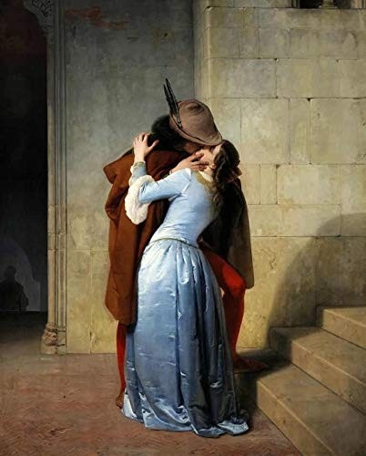O Beijo (1859) de Francesco Hayez - Tela Canvas 50x62 - Obra de Arte para Decoração Elegante