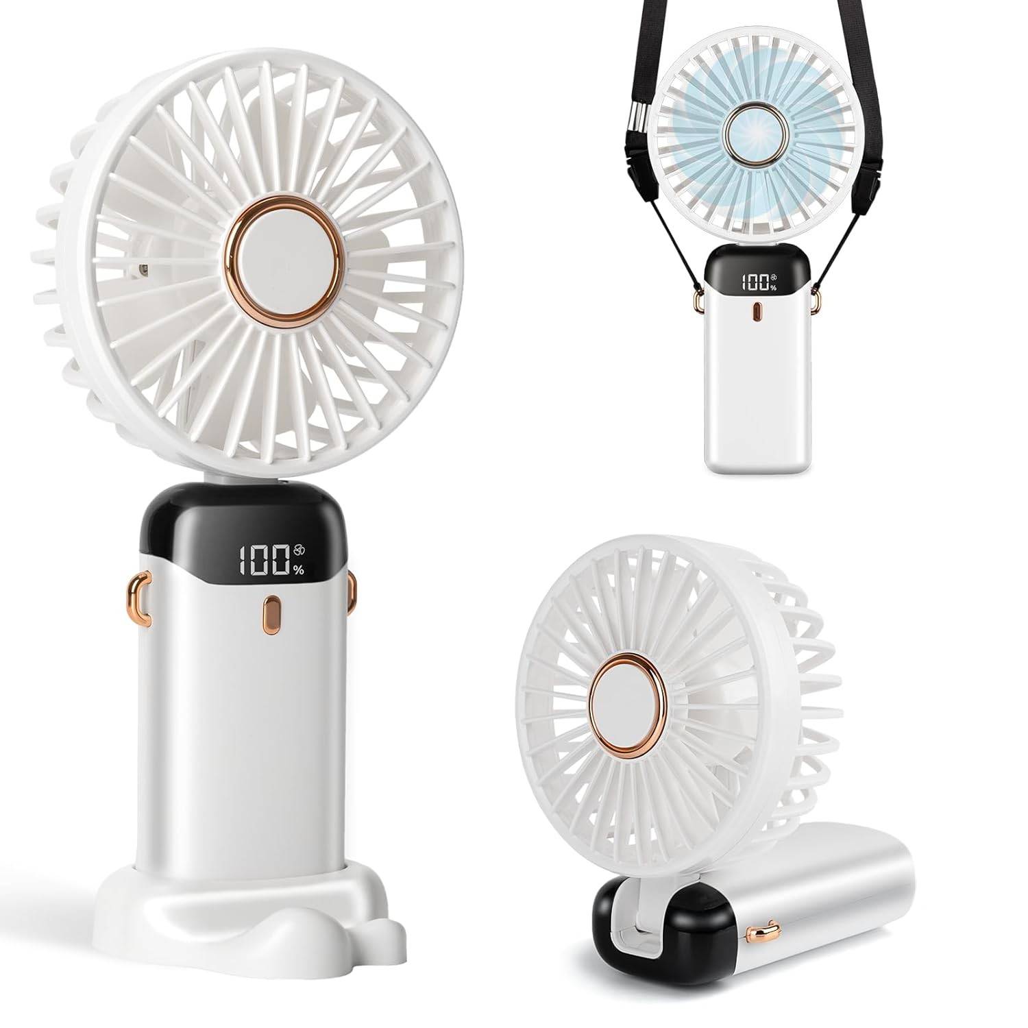 Ventilador Portátil Recarregável 4000mAh com Tela LED | 5 Velocidades, Dobrável 90°, USB-C