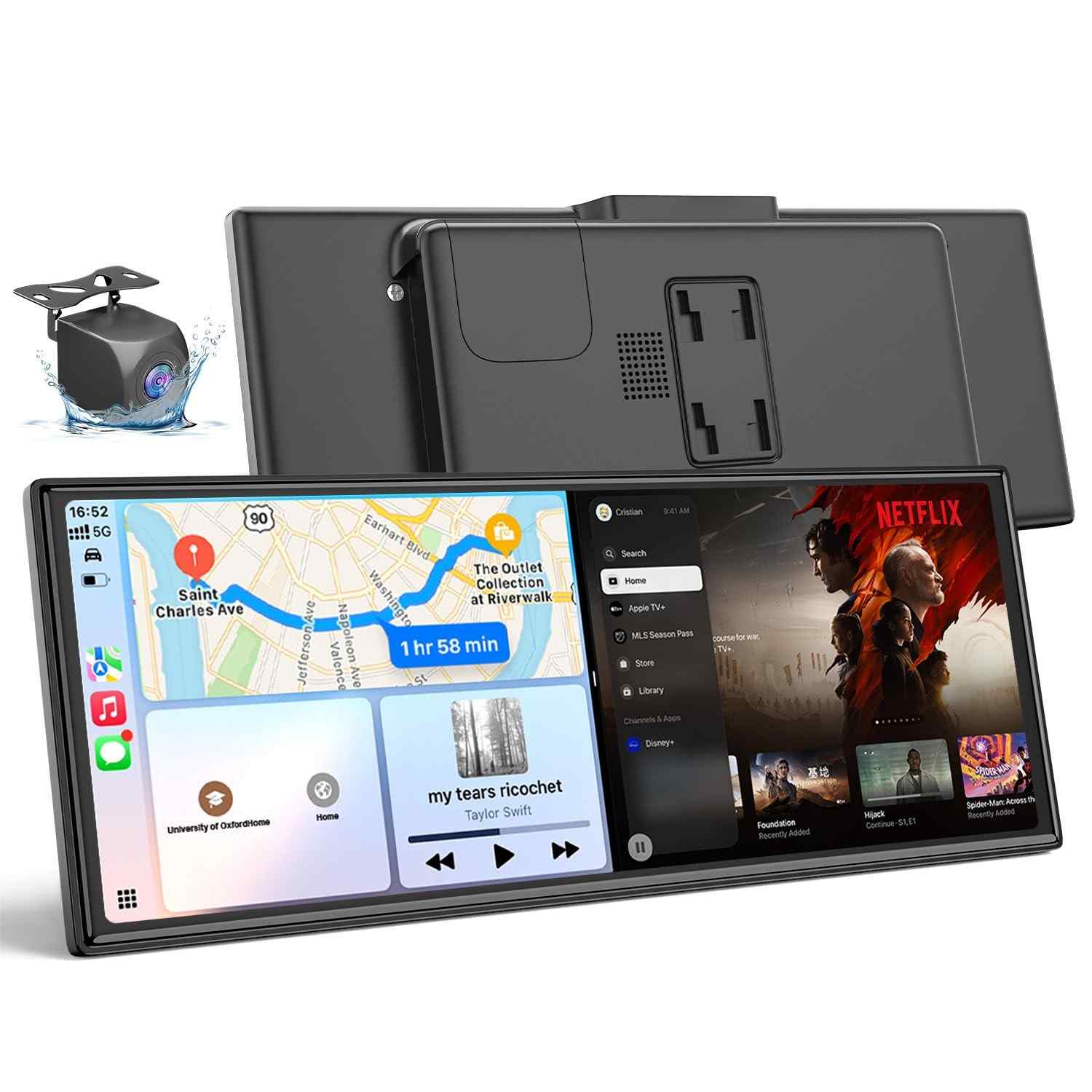 Tela Carplay 10.26" 3 em 1: Apple CarPlay, Android Auto Sem Fio e Câmera 1080p