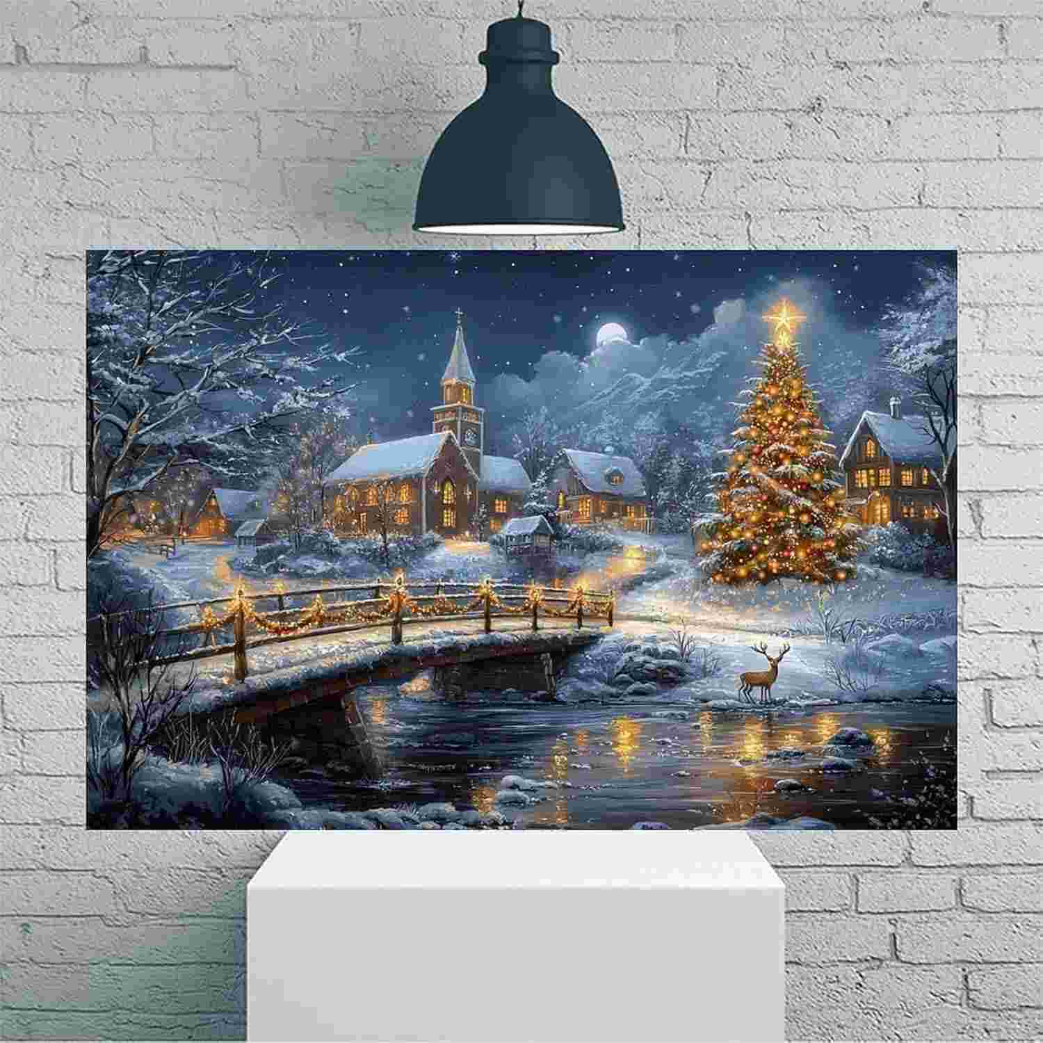 Arte de Parede Vintage Véspera de Natal 30x45cm - Tela Rústica Sem Moldura para Decoração de Casa e Escritório