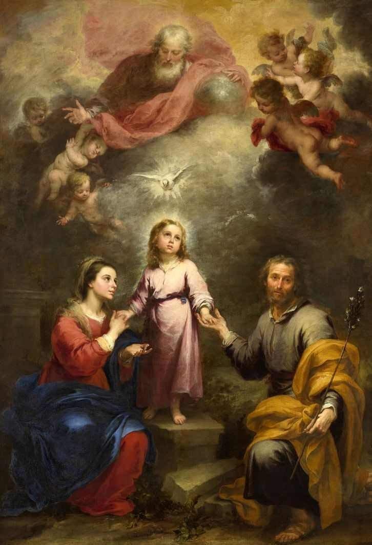 Sagrada Família - Santíssima Trindade de Murillo - Tela Canvas 30x44cm - Arte de Museu para Decoração Elegante