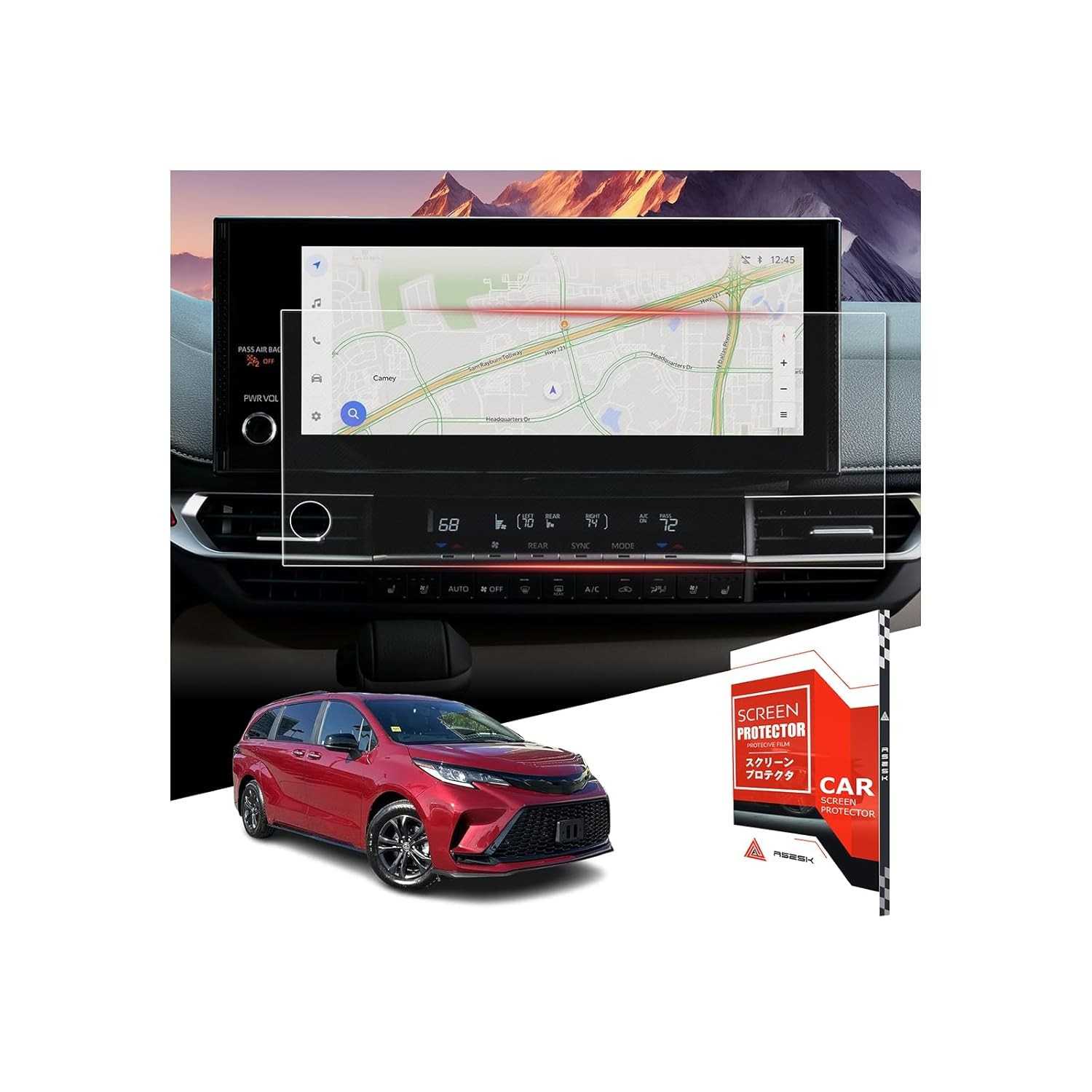 Protetor de Tela ASZSK 12.3" para Toyota Sienna 2025-2026: Brilho HD, Vidro Temperado 9H+ e Toque Suave