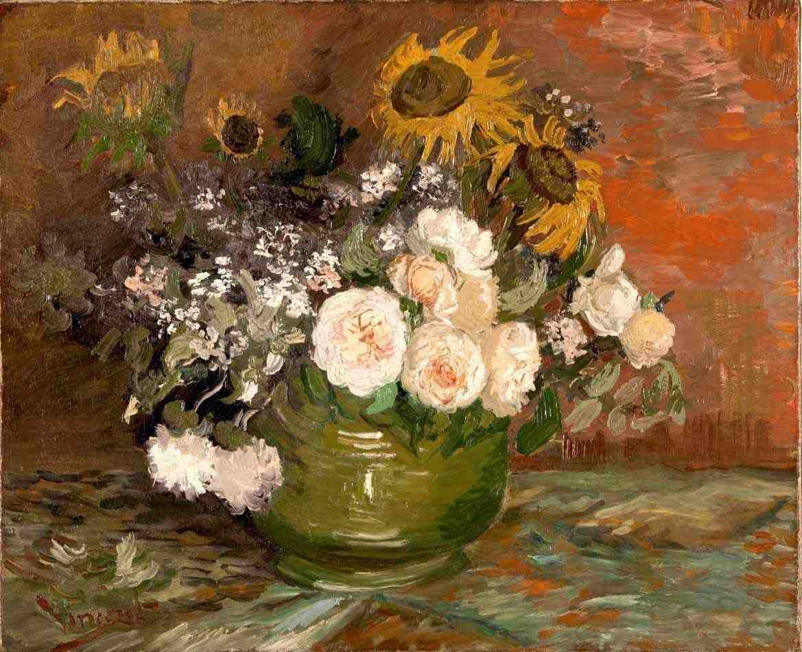Tela Canvas Rosas e Girassóis de Van Gogh - Arte de Qualidade para Decoração
