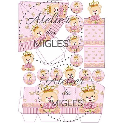 Kit de Lembrancinhas Urso Princesa Rosa – 80 Itens para Festas Temáticas