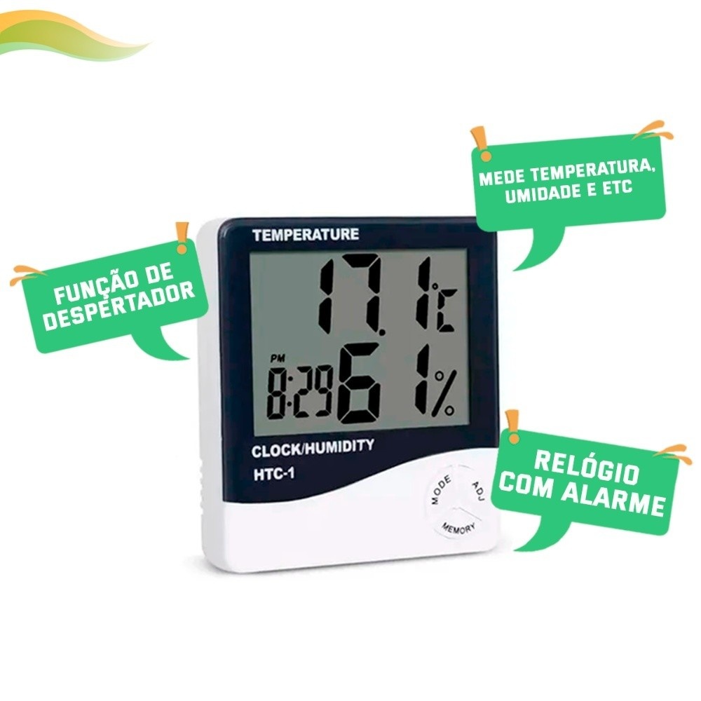 Termo Higrômetro Digital: Relógio + Medidor de Umidade e Temperatura