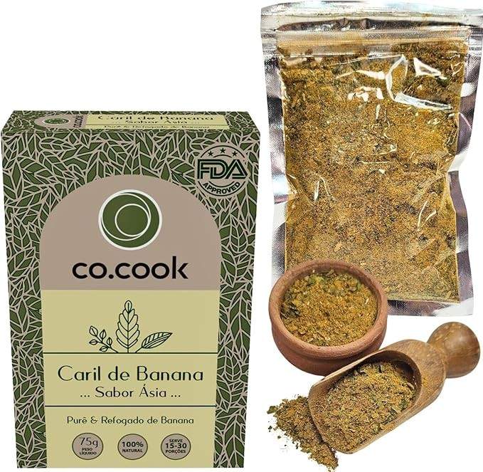 CoCook Tempero 100% Natural Caril de Banana Sabor Ásia 75g Ideal para Purê Refogada de Banana, Zero Glúten, Zero Lactose, Zero Conservantes, Zero Corantes, Zero Sódio - Rende até 30 porções