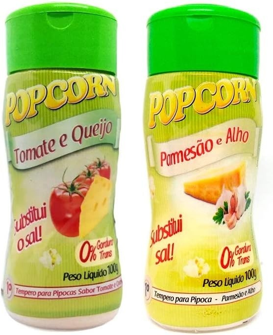 Temperos P/ Pipoca Popcorn Cx 12 Frascos. 6 Tomate e Queijo - 6 Parmesão e Alho