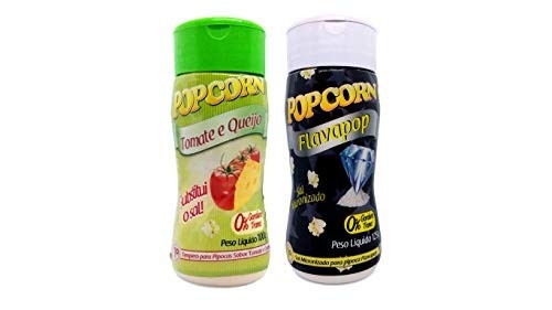 Temperos p/ Pipoca Flavored Popcorn Cx 24 Frascos: 12 Tomate e Queijo - 12 Flavapop Sal Micronizado Manteiga