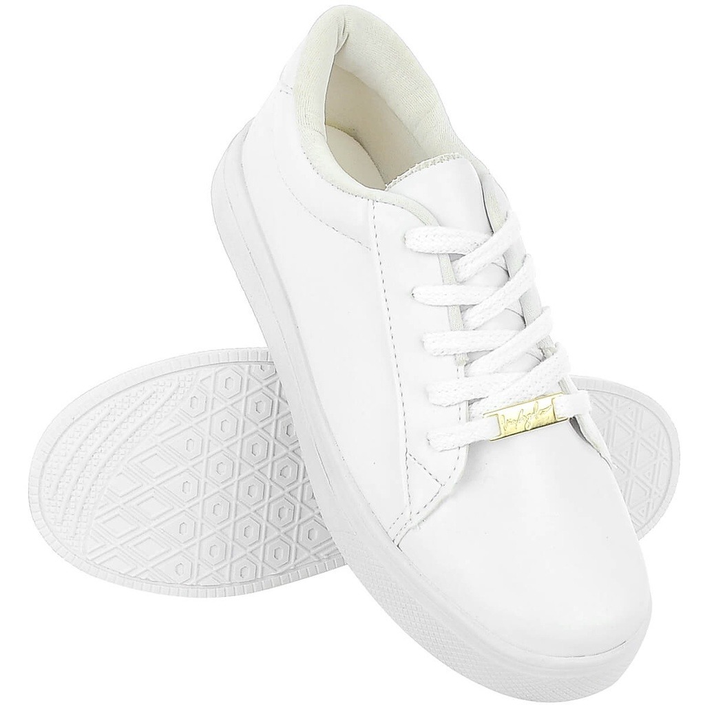 Tênis Feminino Branco Casual Flat com Plataforma Confortável Via Angel 66.01