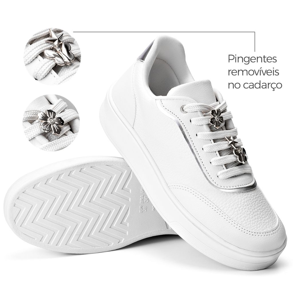 Tênis Feminino Lumiss Flatform Branco com Pingente Charm