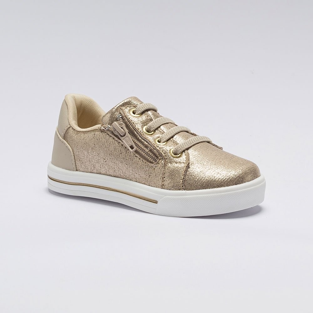 Tênis Infantil Menina Casual Acetinado com Zíper Dourado Pequito