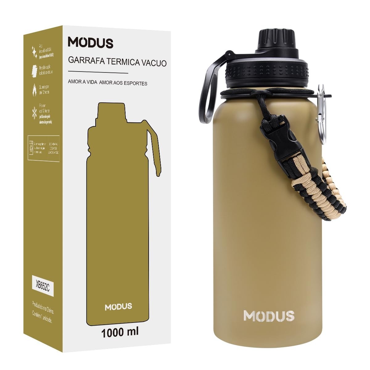 MODUS Garrafa Térmica Esportiva 1000ML - Aço Inoxidável com Isolamento a Vácuo (Caqui)