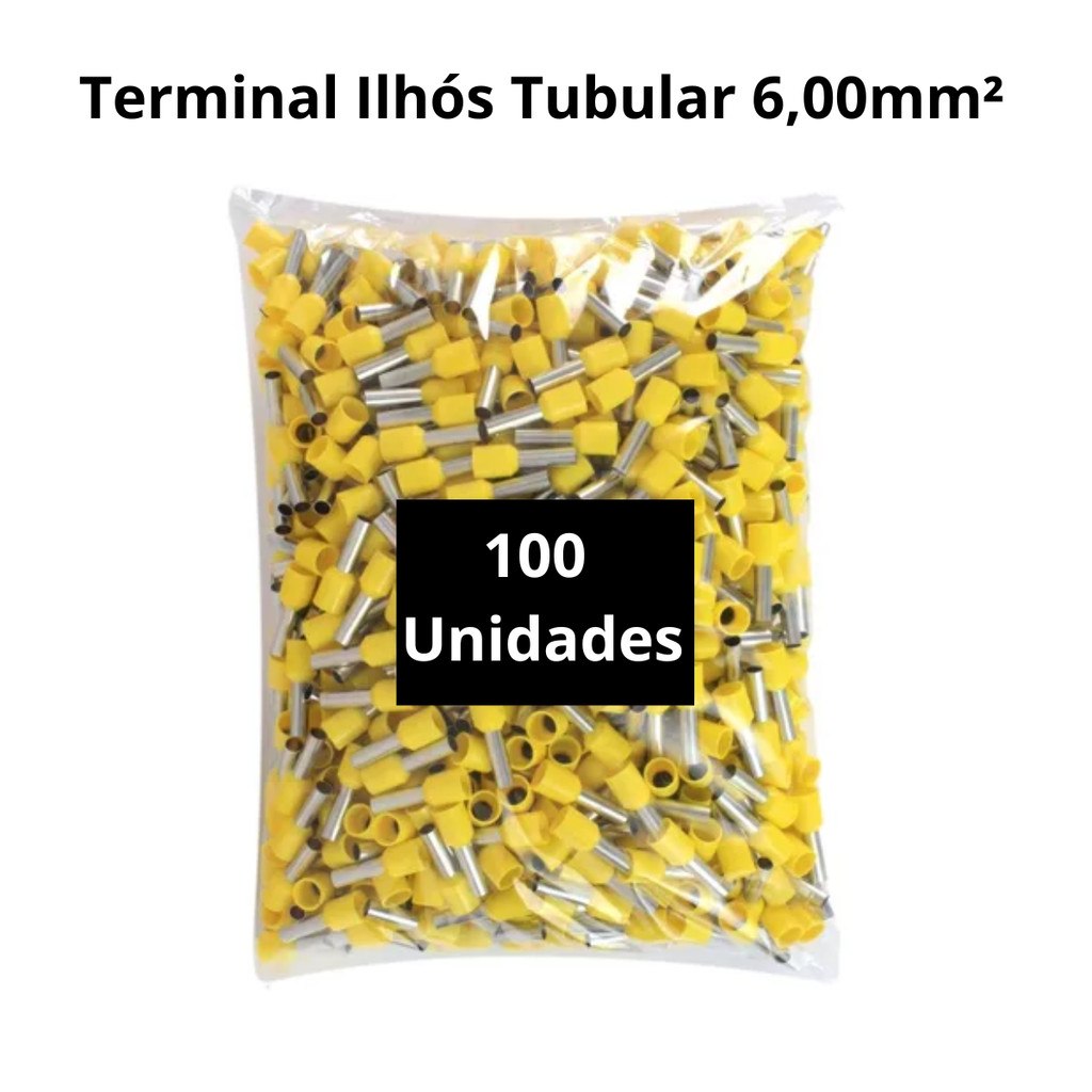 Terminal Elétrico 6mm Ilhós Tubular 100 Peças - Alta Qualidade