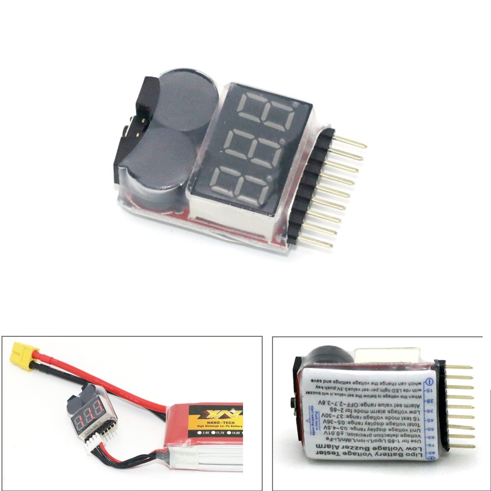 Testador de Bateria LIPO 2-8S com Alerta Sonoro