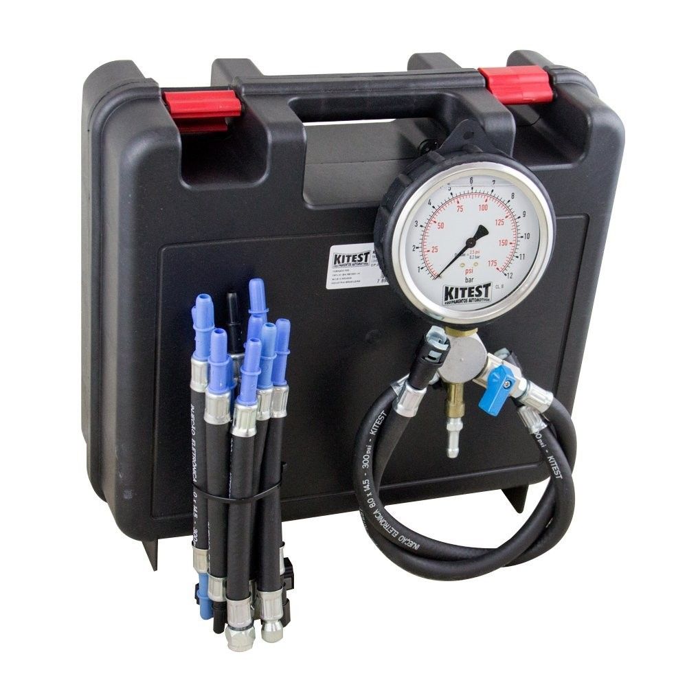 Manômetro Teste de Pressão Bomba Combustível Inox c/ 13 Mangueiras - Kit Completo para Auto