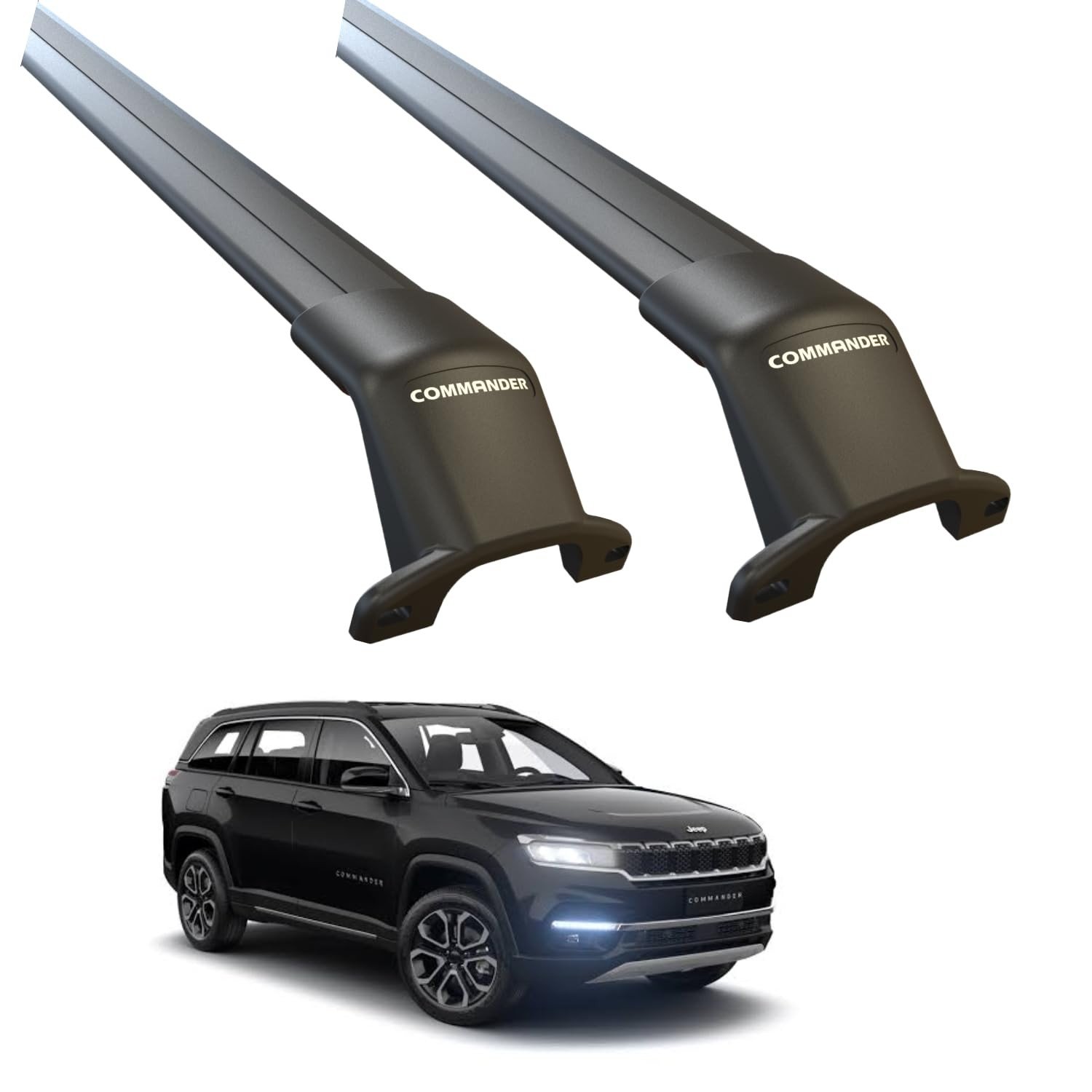 Rack Travessa de Teto Bagageiro Jeep Commander 2021-2024 - Fixação Original Preta
