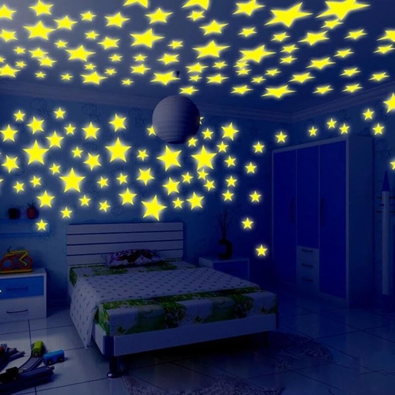 50 Adesivos 3D Estrelas Brilhantes no Escuro - Decoração Mágica para Teto e Parede