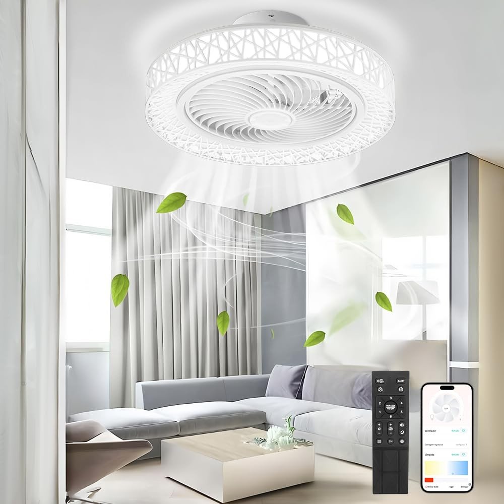 Ventilador de Teto com Luz e Controle Remoto – 6 Velocidades, Iluminação RGB e Design Ultrafino