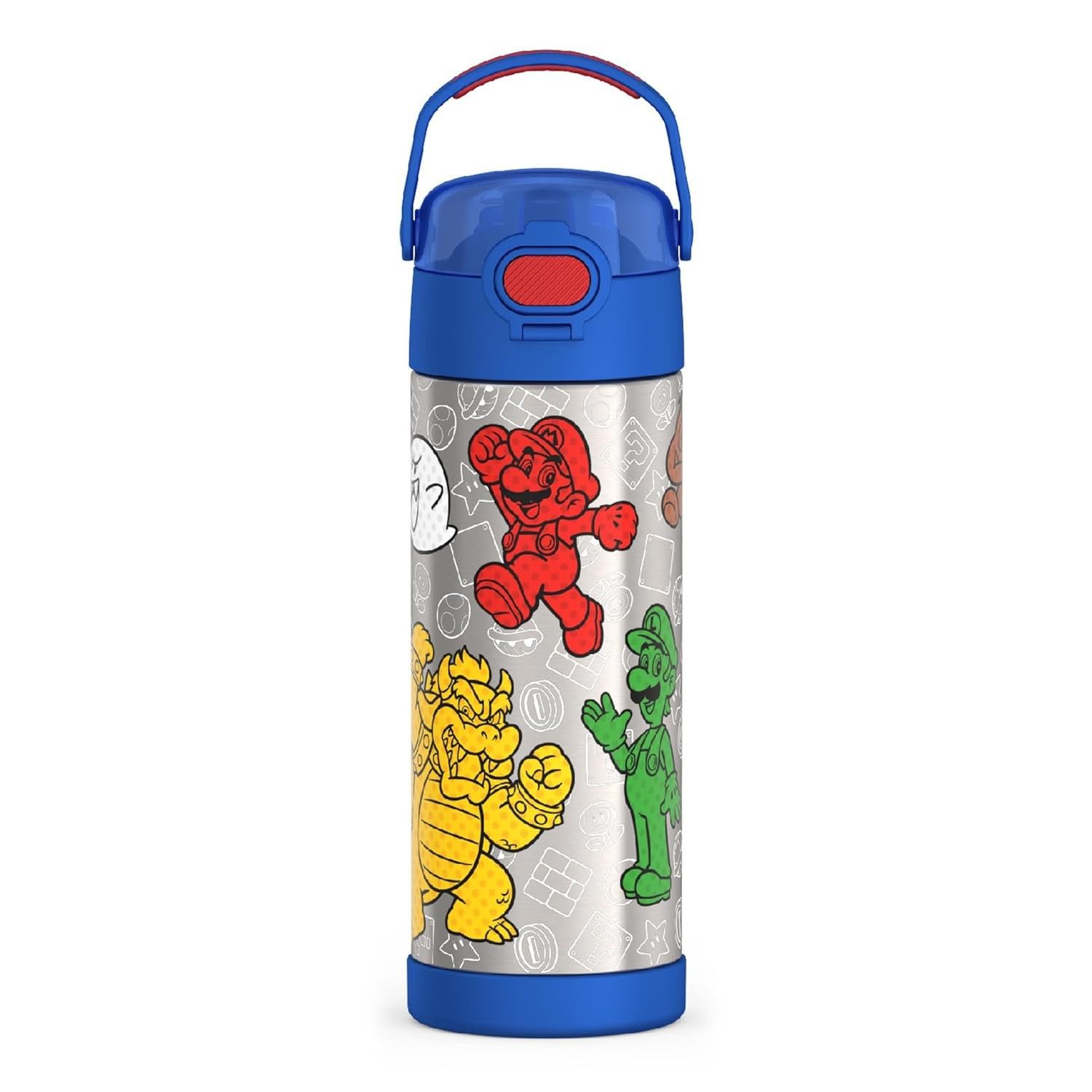 Garrafa THERMOS FUNTAINER Mario 473ml - Aço Inox com Isolamento a Vácuo e Bico Ergonômico