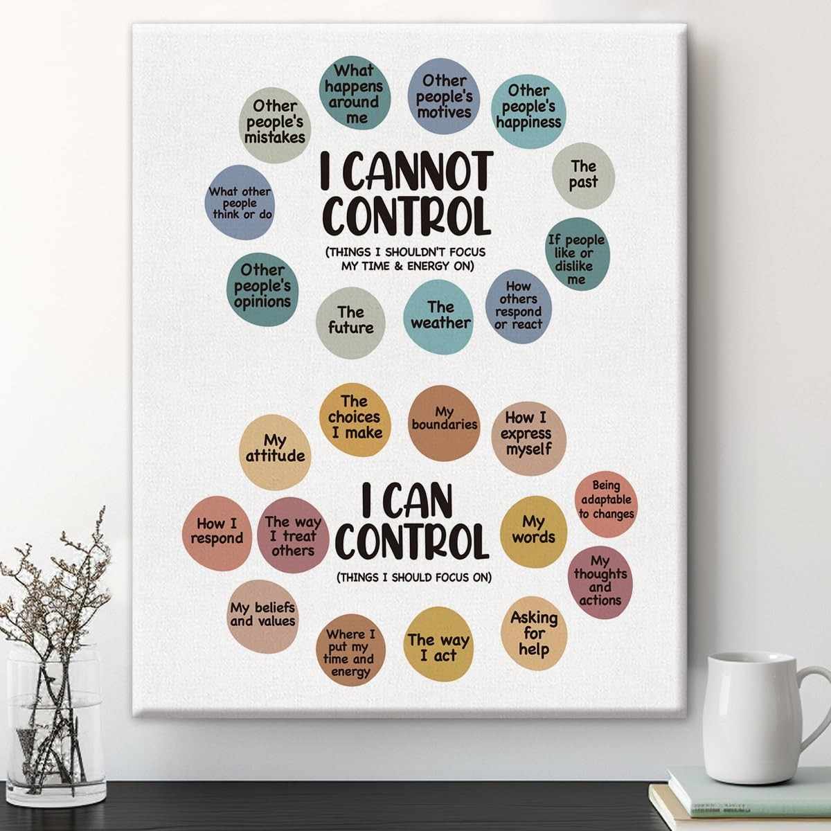 Arte de Parede para Terapia e Decoração de Escritório - Things I Can Control | Impressão em Tela 20x10"