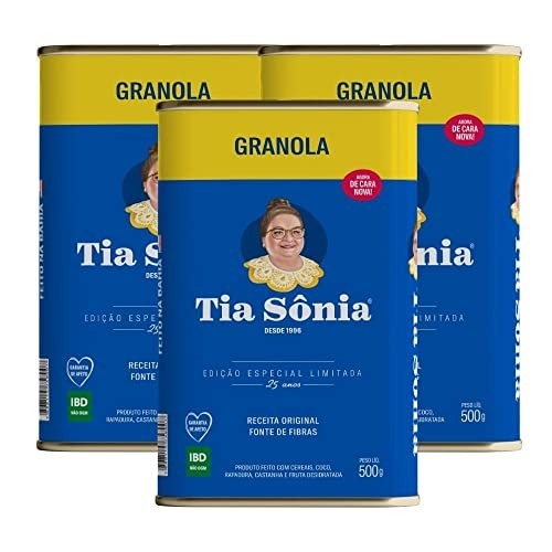 Kit 3 Granola Tradicional Lata Edição Especial Tia Sônia 500g cada