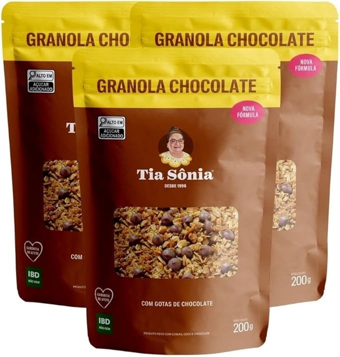 Kit 3 Granola Gotas de Chocolate Coco Cereal 200g cada Tia Sônia