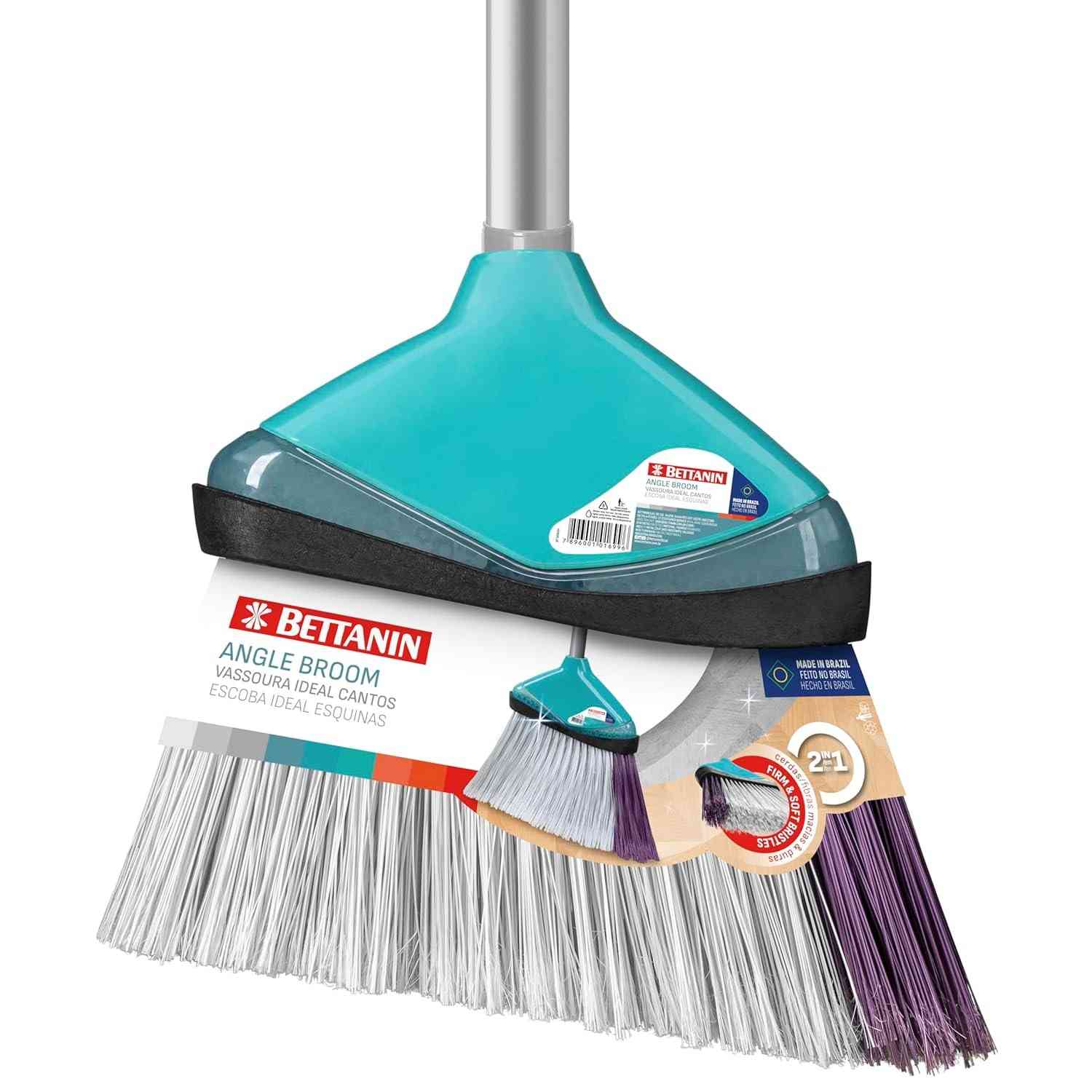Vassoura Bettanin Ideal Cantos Certa com Cabo - Design Inovador para Limpeza Eficiente, Cor Tiffany