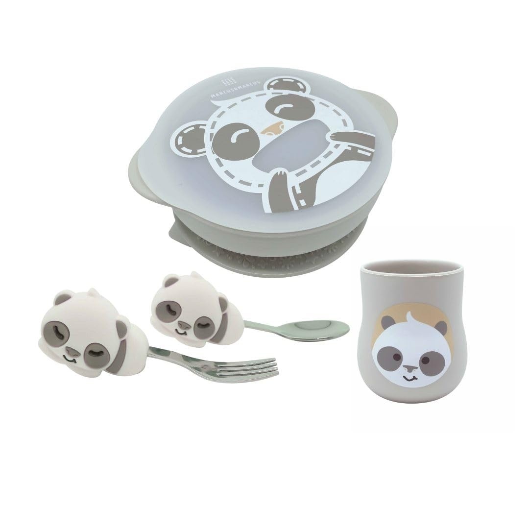 Kit Alimentação Ergonômico com Copo Anatômico, Tigela e Talheres Panda - Marcus & Marcus