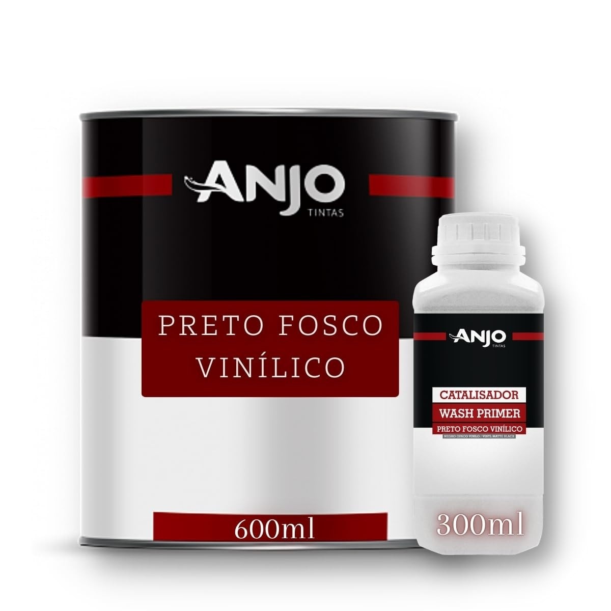 Anjo Kit Tinta Preto Fosco 900ml - Tinta + Catalisador para Metais com Alta Aderência