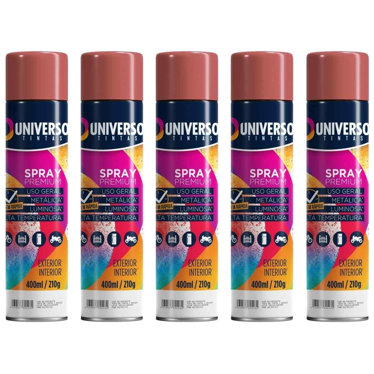Tinta Spray 400ml Vermelho Uso Geral em Aço Ferro Couro Gesso Cerâmica | Universo | Kit 05 un