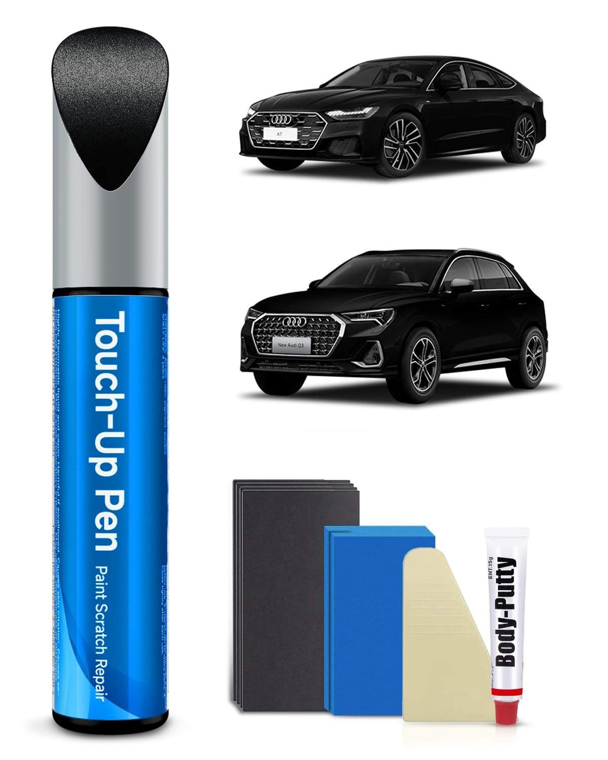 LY9B Kit de tinta de retoque preto brilhante compatível com Audi Exact Match Car Scratch Repair Kit de tinta de retoque