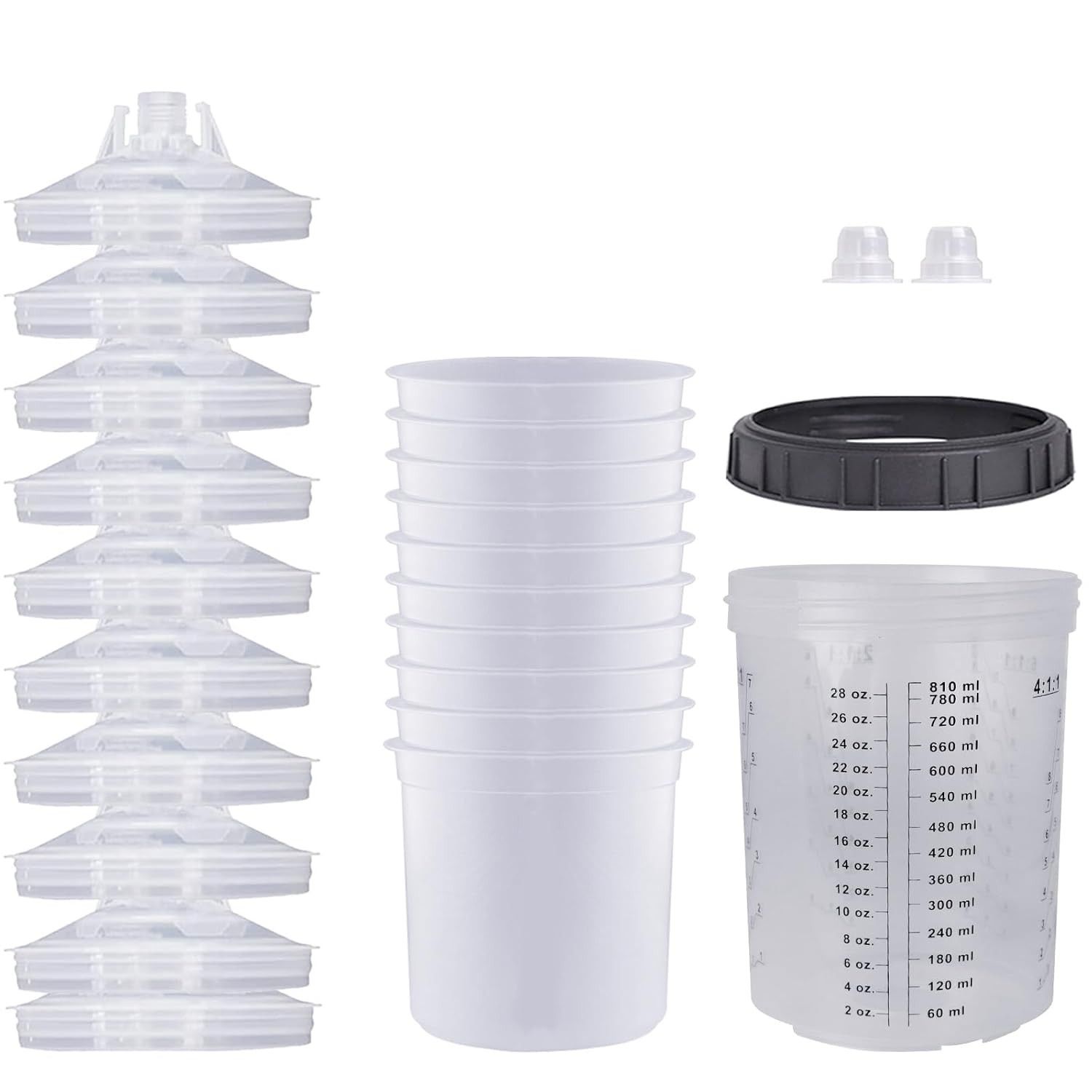 Copos de Tinta Descartáveis 800ml - Sistema de Mistura Automotiva com 10 Copos e Acessórios