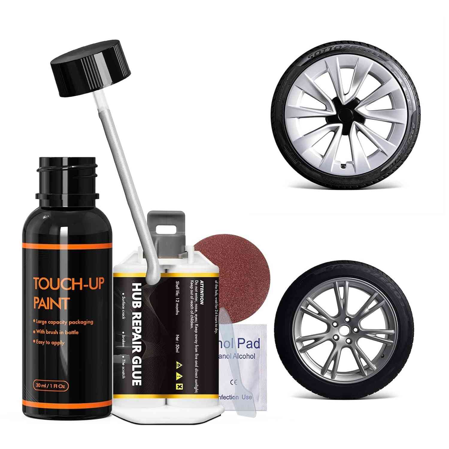 Kit de Reparo de Aro Tesla - Tinta de Retoque Sonic Silver para Model 3/Y/S/X | Conserte Arranhões e Lascas com Facilidade