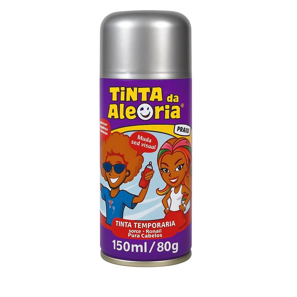 Tinta Spray Alegria 150ml Prata - Alta Cobertura e Brilho Metálico