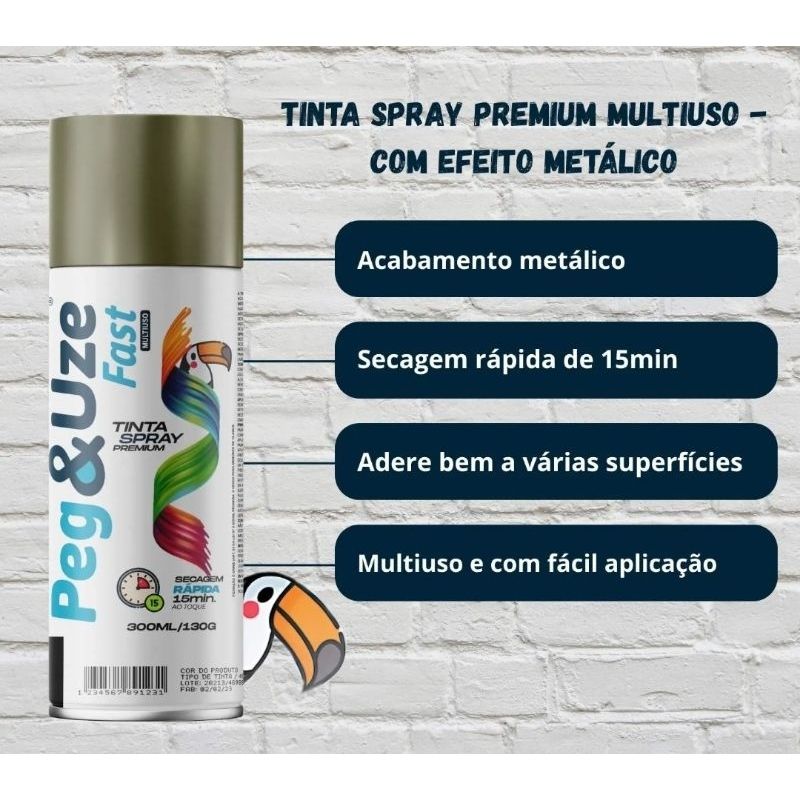 Tinta Spray Metalica Dourada Peg e Uze 350ML: Brilho Profissional por Menos!