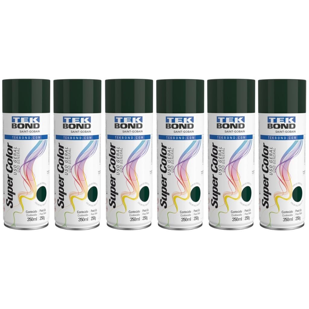 Kit 6 Tintas Spray Verde Escuro TekBond - Acabamento Profissional para Madeira, Metal e Artesanato